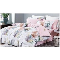 Постельное белье семейное Cleo Satin de Luxe 673-SK, сатин, 50 х 70 и 70 х 70 см, белый/розовый