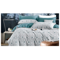 Постельное белье евростандарт Cleo Satin de Luxe 694-SK, сатин, 50 х 70 и 70 х 70 см, белый/бирюзовый