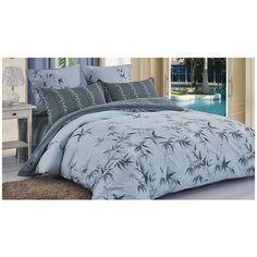 Постельное белье евростандарт Cleo Satin de Luxe 685-SK, сатин, 50 х 70 и 70 х 70 см, зеленый/серый