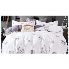 Постельное белье семейное Cleo Satin de Luxe 659-SK, сатин, 50 х 70 и 70 х 70 см, белый/серый