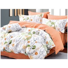 Постельное белье евростандарт Cleo Satin de Luxe 661-SK, сатин, 50 х 70 и 70 х 70 см, белый/оранжевый