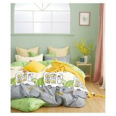 Постельное белье 1.5-спальное Tango TPIG4-1080, сатин, 50 х 70 и 70 х 70 см, зеленый/бежевый/серый