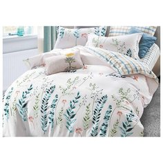 Постельное белье 1.5-спальное Cleo Satin de Luxe 697-SK, сатин, 70 х 70 см, белый/голубой