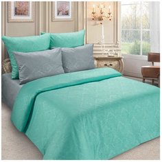 Постельное белье 2-спальное Letto PS132, полисатин, 70 х 70 см, серый/бирюзовый