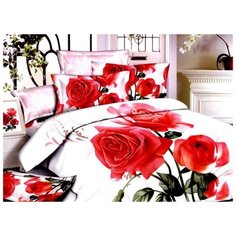 Постельное белье евростандарт Tango TS04-427, сатин, сатин, 50 х 70 и 70 х 70 см, красный/белый