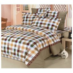 Постельное белье евростандарт СайлиД A-84, поплин, 70 х 70 см, белый / коричневый