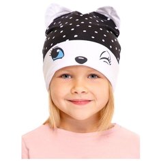 Головной убор ДГШ601804н/"Ласковый котенок"//белые пятнышки на черном+белый/Глазки////54. Апрель