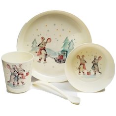 Набор детской посуды Веселые мышата Тарелка, миска, стакан, ложка Little Angel