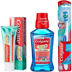 Набор средств Colgate Профессиональная чистка: гель Total Профессиональная чистка, 75 мл + зубная щётка 360 Суперчистота + ополаскиватель для полости рта Total Pro Защита Сильная мята, 250 мл