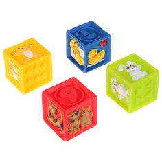 Игрушки пластизоль для купания "ИГРАЕМ ВМЕСТЕ" кубики с животными (4шт) в сетке
