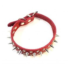 Ошейник кожаный красный CHOKERZ со стразами и шипами для маленьких и средних собак