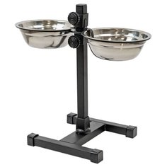 Подставка с мисками металлическая HOMEPET D 14 см 2х350 мл , регулируемая до 30 см