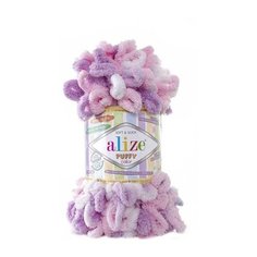 Пряжа Alize Puffy Color, цвет розово-сиренево-белый, 5 мотков