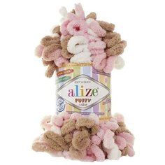 Пряжа Alize Puffy Color, цвет бело-розово-кремовый, 5 мотков