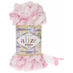 Пряжа Alize Puffy Color, цвет розовый принт, 5 мотков