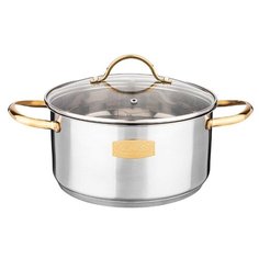 Кастрюля Agness 914-106/116/136, 5.7 л, серебристый/золотистый