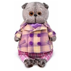 Мягкая игрушка Basik&Co Басик в пиджаке в сиреневую клетку 19 см