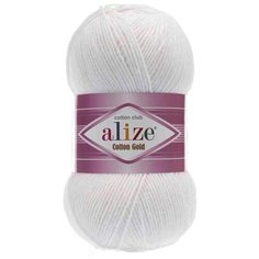 Пряжа Alize Cotton gold, 55 % хлопок, 45 % акрил, 100 г, 330 м, 5 шт., 055 белый