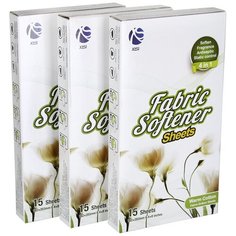 XiSi Салфетки-кондиционер для сушки Fabric Softener Sheets аромат Нежный хлопок (набор из 3-х упаковок по 15 шт.)