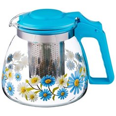 Agness Чайник заварочный 885-006 0.9 л, прозрачный/голубой/цветы