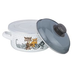 Кастрюля Agness Озорные коты 0.9 л 951-008, белый/серый