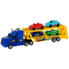 Машинка детская ТМ "Компания друзей" Инерционный Трейлер, в комплекте 4 машинки, синий, 10,5х6 х31 см.