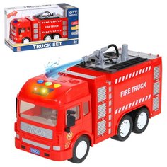 Машинка детская "Пожарная" на батарейках, стреляет водой, инерционная, со светом и звуком, красный, в/к 27,5*9*13 см Компания Друзей