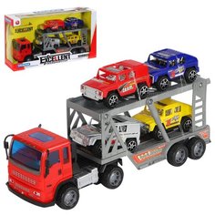 Машинка детская Инерционная машина "Автовоз" красная с 4 джипами, в/к 33,5*9*18,5 см Компания Друзей