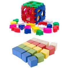 Набор развивающий: Игрушка "Кубик логический большой" + Набор для конструирования "Кубики" 20 кубиков Мишка Кострома