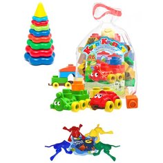 Набор развивающий: Пирамида детская большая + Конструктор "Кноп-Кнопыч" 46 дет. + Команда КВА №1 БИПЛАНТ