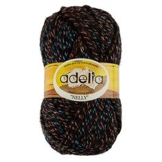 Пряжа Adelia Nelly мелажевая, 70 % шерсть, 30 % акрил, 100 г, 100 м, №19 черный-голубой-оранжевый