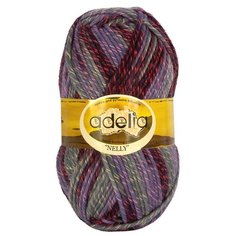 Пряжа Adelia Nelly секционного окрашивания, 70 % шерсть, 30 % акрил, 100 г, 100 м, №08 св.фиолетовый-серый-т.фиолетовый