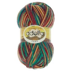 Пряжа ADELIA "JAKE" 75% шерсть, 25% нейлон 100 г 400 м ± 15 м 17 желтый/т.красный/зеленый/т.серый