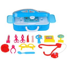 Игровой набор детский доктора для детей, 3 в 1: чемоданчик-машинка-рюкзачок, в комплекте 16 предметов, цвет синий. 28*16*11см Компания Друзей