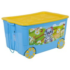 Ящик для игрушек ElfPlast KidsBox на колесах, голубо-желтый, заяц