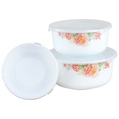 ROSENBERG Набор круглых контейнеров 400 мл, 800мл, 1400мл, белый/розовый/зеленый