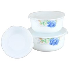ROSENBERG Набор круглых контейнеров 400 мл, 800мл, 1400мл, белый/голубой