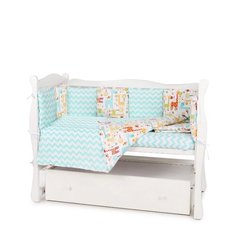 Бортик в кроватку 12 предметов (12 подушек-бортиков) AmaroBaby ЖИРАФИКИ (бирюз/оранж,поплин/бязь)