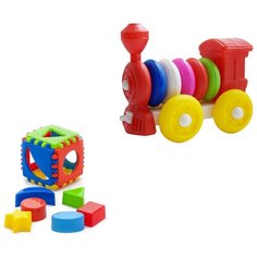 Набор развивающий: Игрушка "Кубик логический малый" арт. 40-0011 + Конструктор-каталка "Паровозик" арт. К-004 Karolina Toys