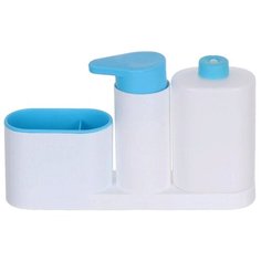 Органайзер для ванных и кухонных принадлежностей с дозатором для жидкого мыла, голубой, 27,5х6,5х17,5 см, Blonder Home BH-TMB3-03