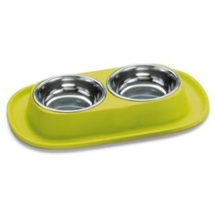 Миска двойная Lilli Pet для животных, на подставке, 31х20х3,5 см, зеленая