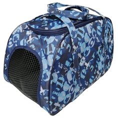 Сумка-переноска для животных с откидным верхом большая 50x27x32 Теремок, СПО-6_белые буквы, цвет "синий, белый"