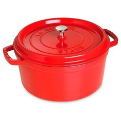 Кокотница круглая с крышкой 26 см, 5,2 л, красная, Staub