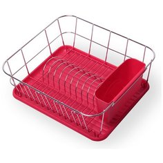 Сушилка для посуды 37*33*13,5см. из хромированной стали с поддоном (красный) Kamille