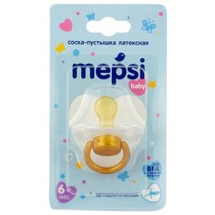 Соска-пустышка латексная ортодонтическая Mepsi baby, 6+ мес., 1 шт., белый/золотистый