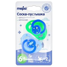 Соска-пустышка латексная ортодонтическая Mepsi Космос, 6+ мес., 2 шт., голубой/зеленый