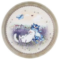 Поднос Agness Синие коты бежевый