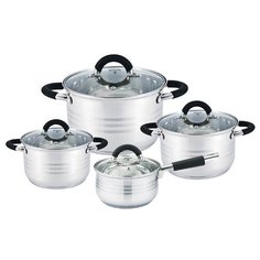 Набор посуды Agness 937-227 8 пр. серебристый/черный