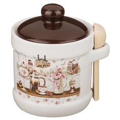 Сахарница Agness Coffee с ложкой 358-906 белый/коричневый