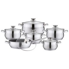 Набор посуды BOHMANN BH - 0522, 12 предметов. Размер: 1,9л, 2,6л, 2,6л, 3,6л, 6,1л, сковорода 2,9л